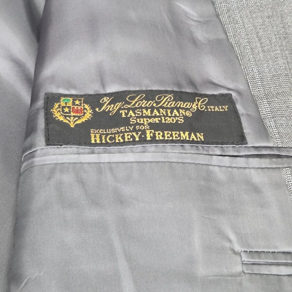 HICKEY FREEMAN Gray Loro Piana 120s Plaid Wool Blazer Sport Coat Jacket 44L